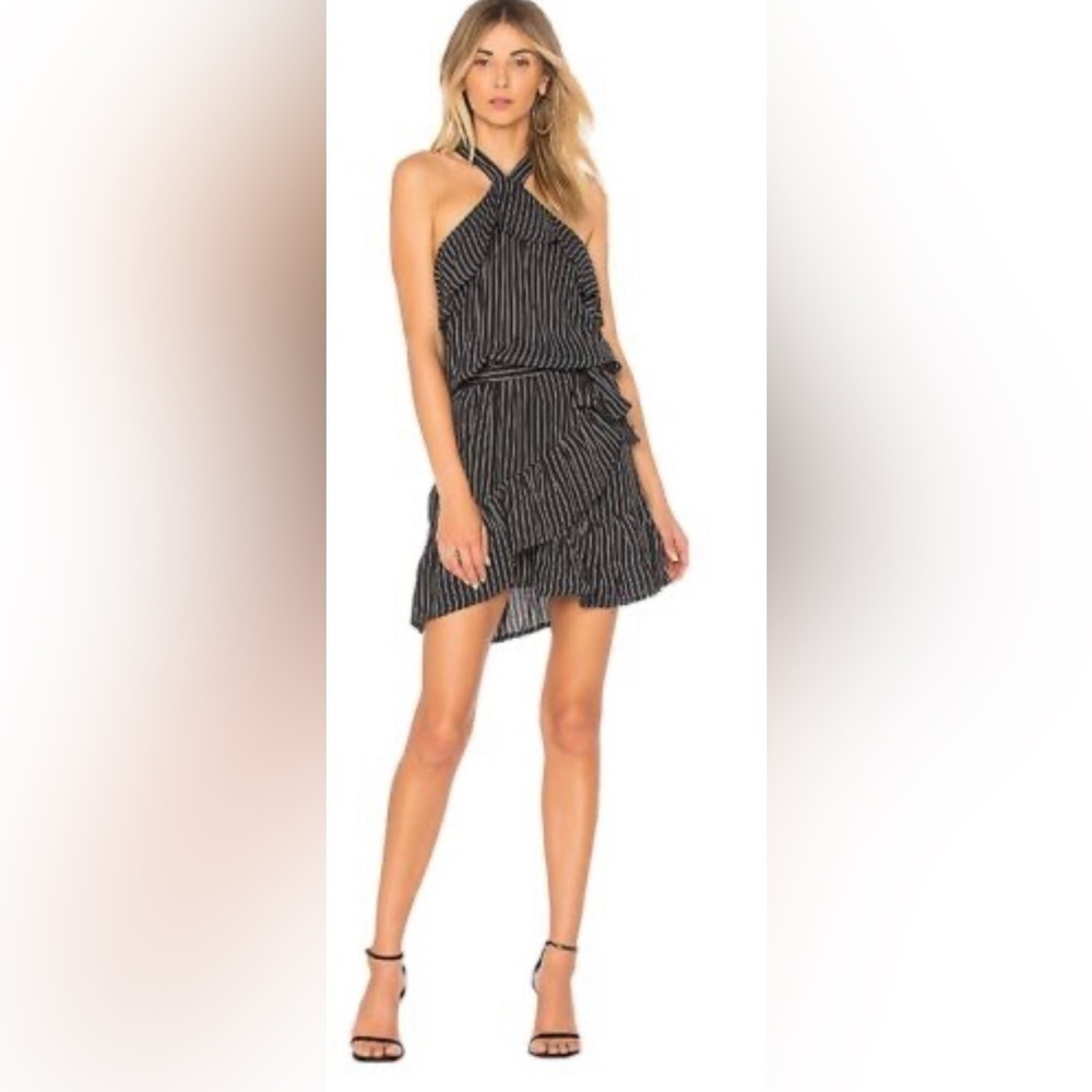 Storia Ruffle Sleeve Dress In Stripe Ruffled Around Collar Size: Small